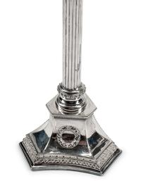 A Pair of Neoclassical Silver-Plate Five-Light Candelabra