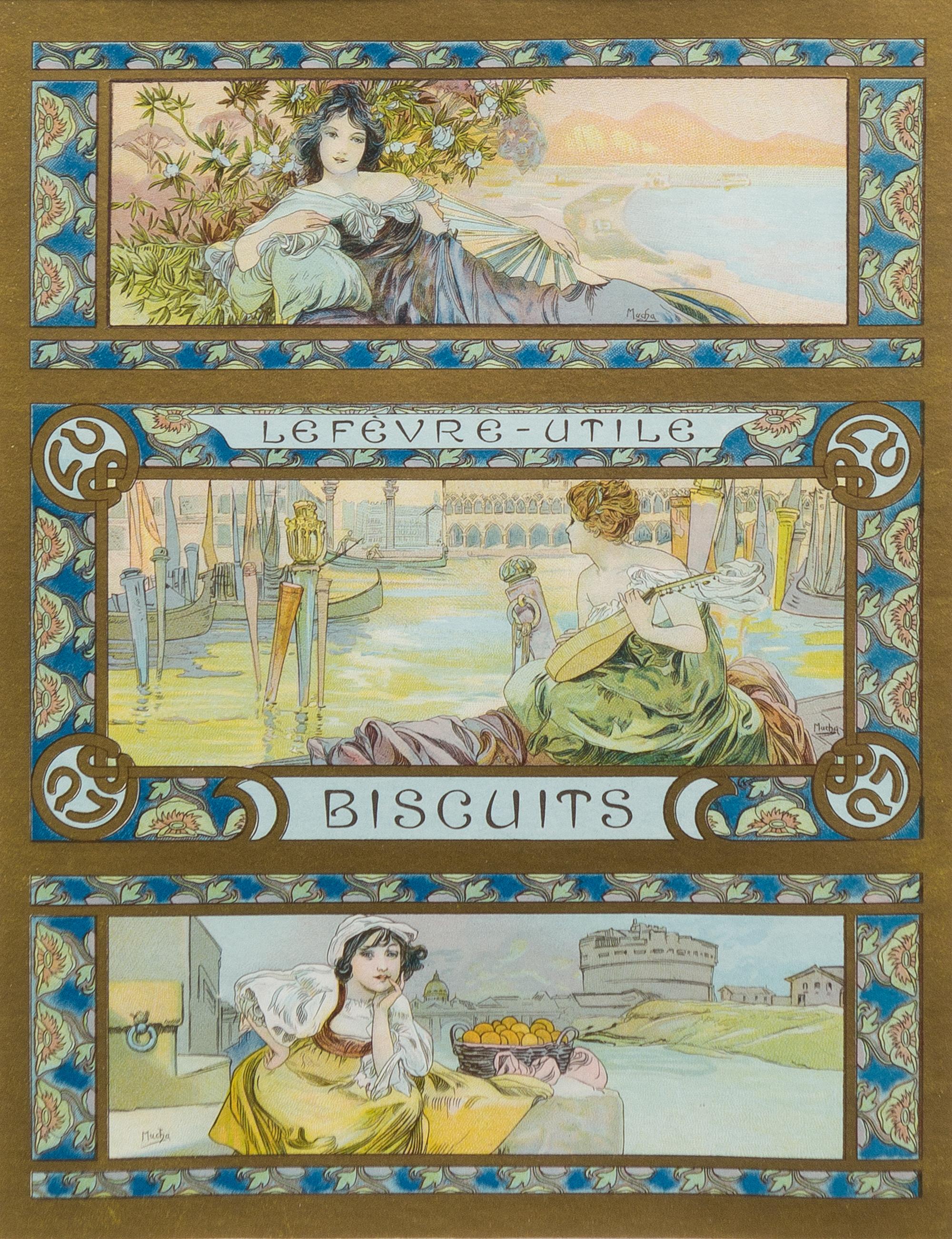 Alphonse Mucha, (Czech, 1860-1939), Lefevre-utile biscuits (Biscuit tin label), c. 1896