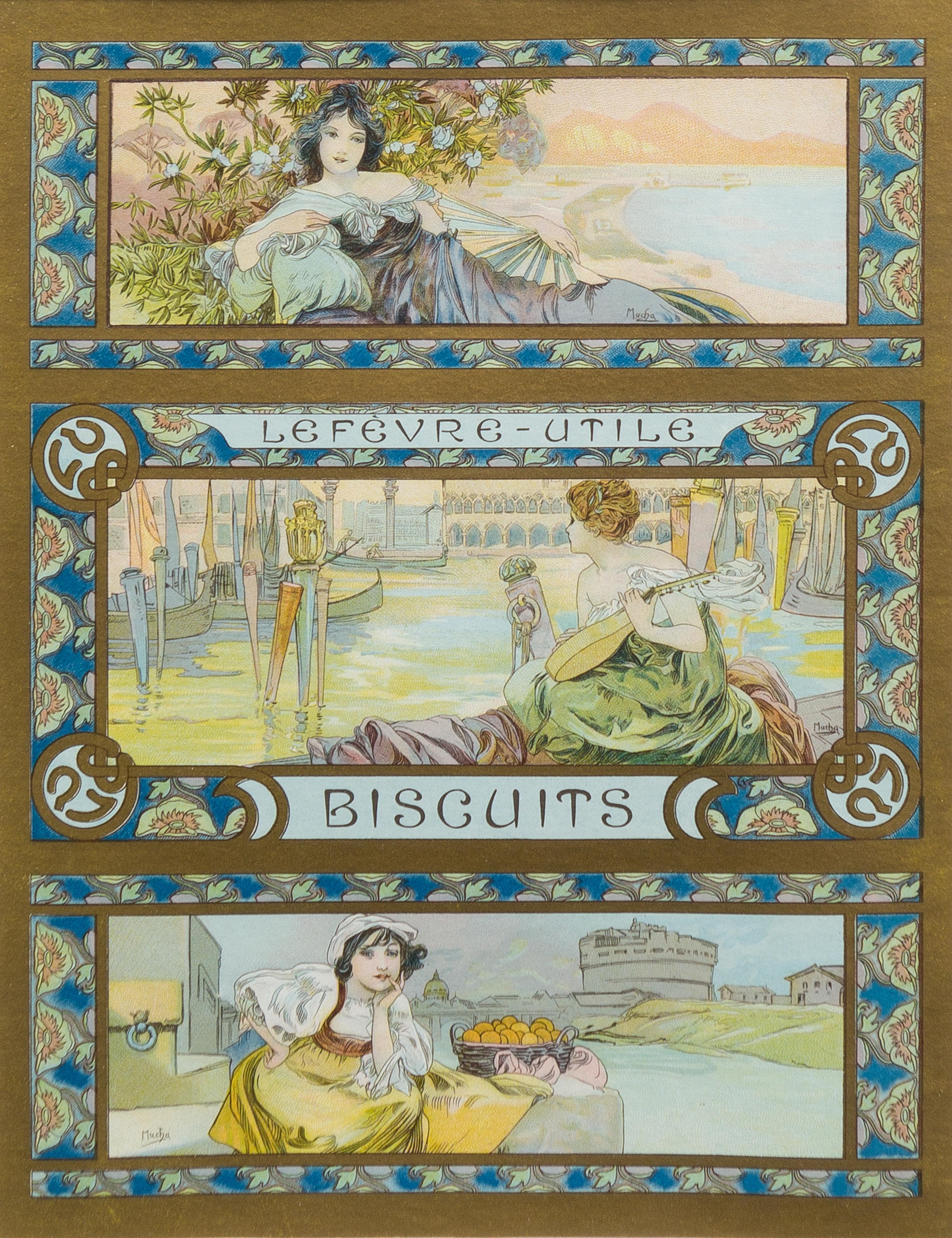 Alphonse Mucha, (Czech, 1860-1939), Lefevre-utile biscuits (Biscuit tin label), c. 1896