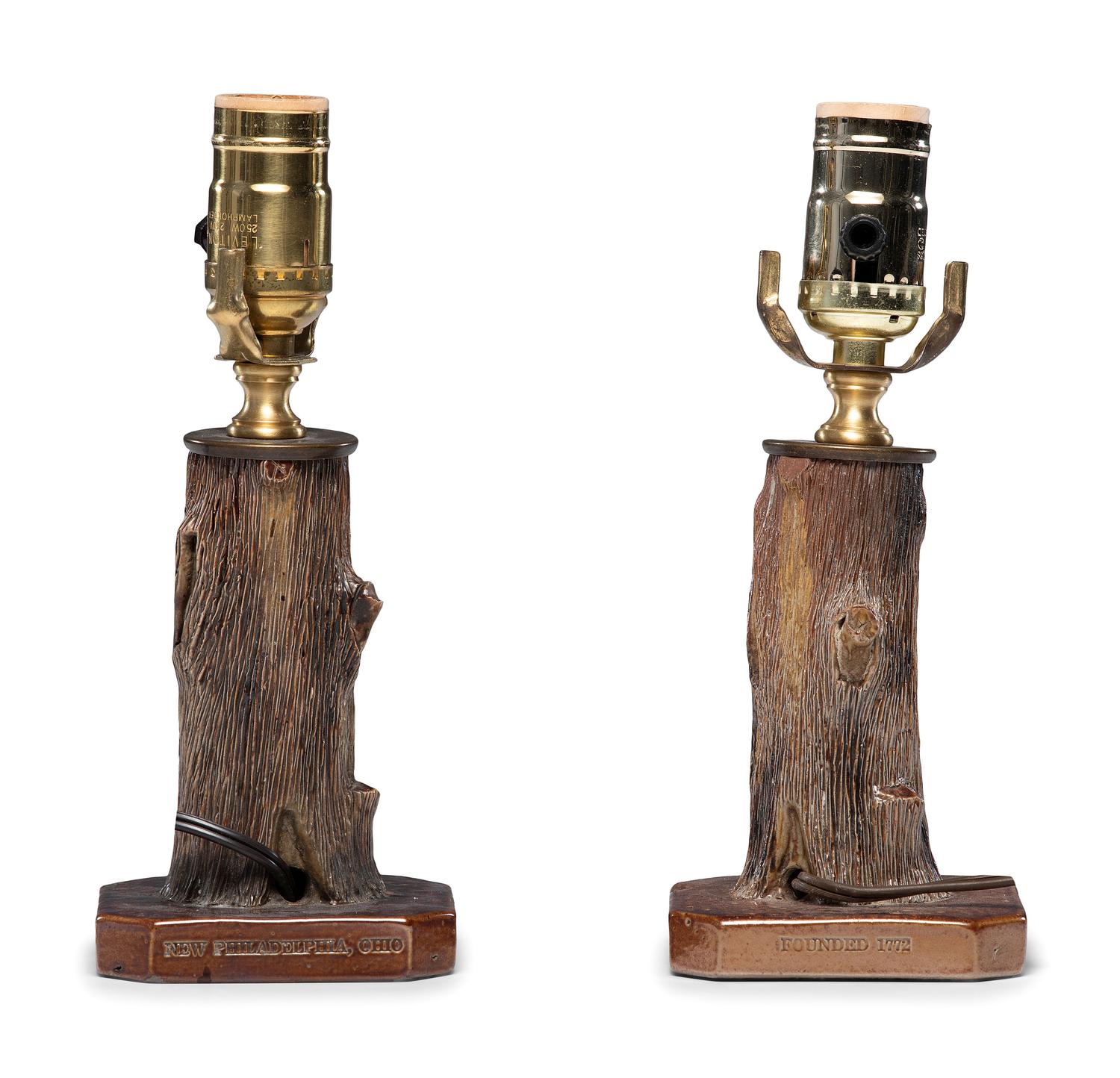 A Pair of G. W. Moore Glazed Sewer Tile Souvenir Lamp Bases