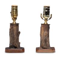 A Pair of G. W. Moore Glazed Sewer Tile Souvenir Lamp Bases