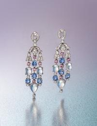 DIAMOND, MOONSTONE AND SAPPHIRE EARCLIPS