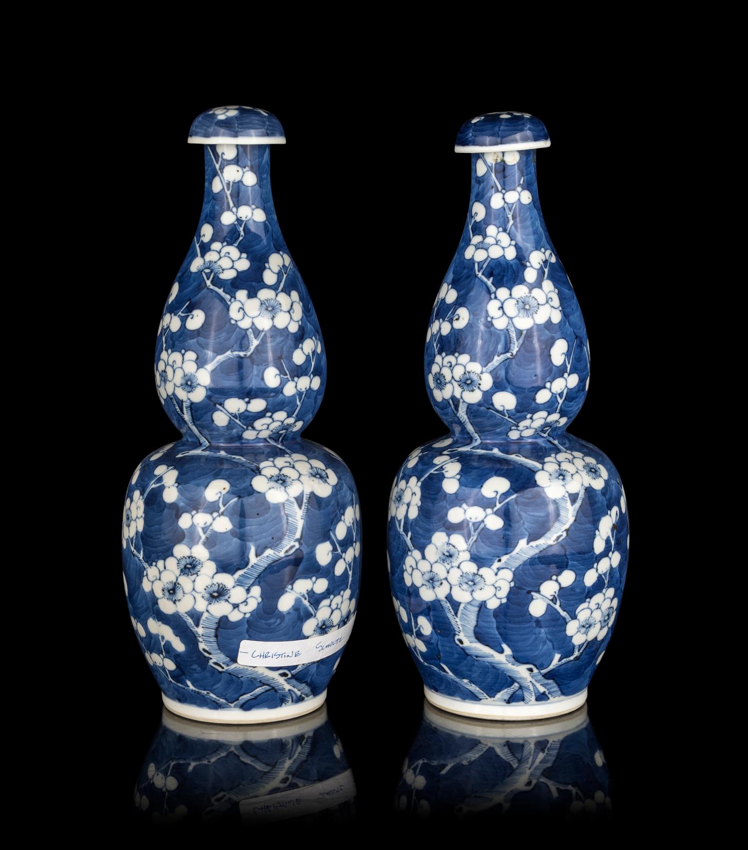 Two Pairs of Chinese Blue and White Porcelain 'Ice Crackle and Prunus' Vases