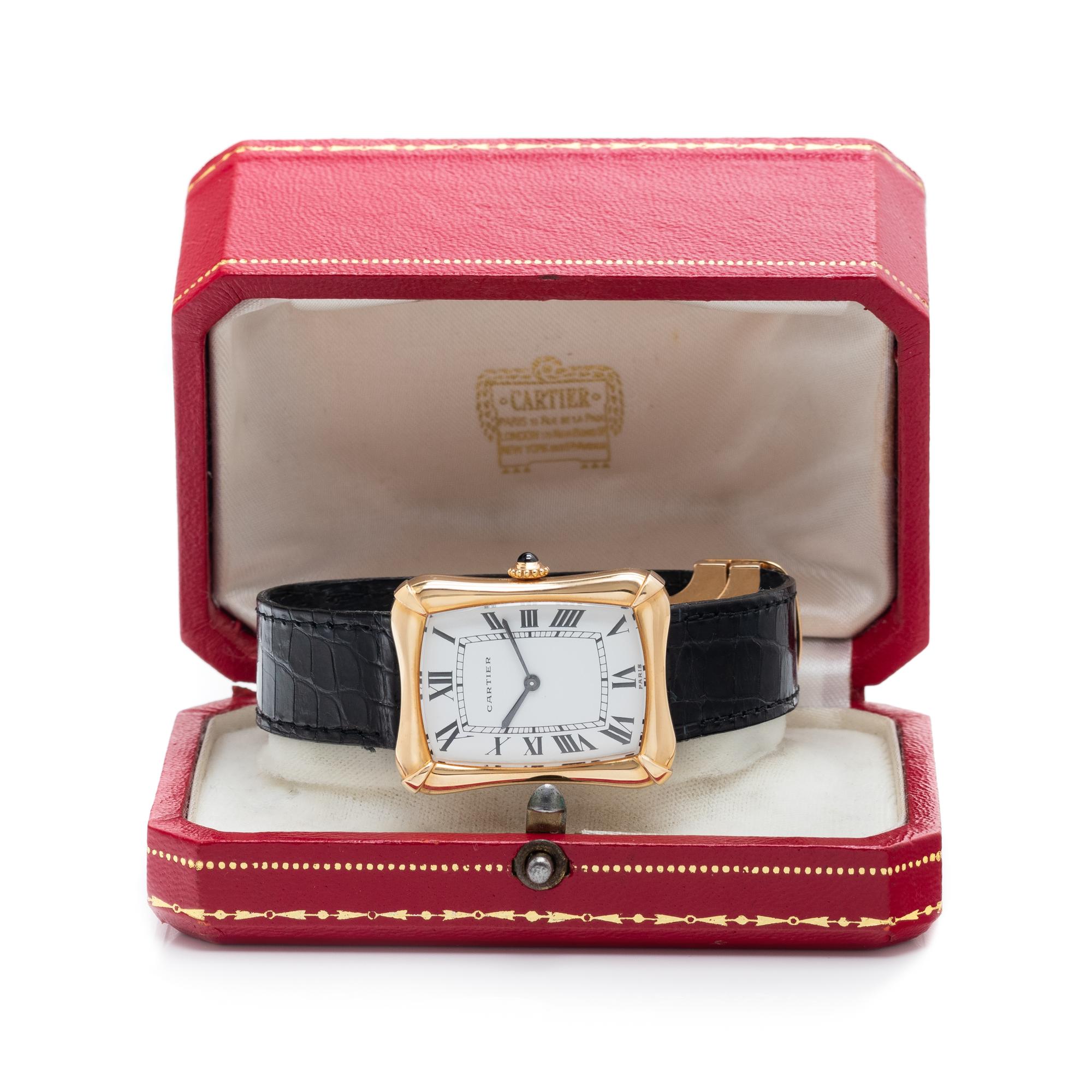 CARTIER, 18K YELLOW GOLD BAMBOO 'COUSSIN' WATCH