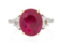 A Platinum, Yellow Gold, Ruby and Diamond Ring, 4.70 dwts.