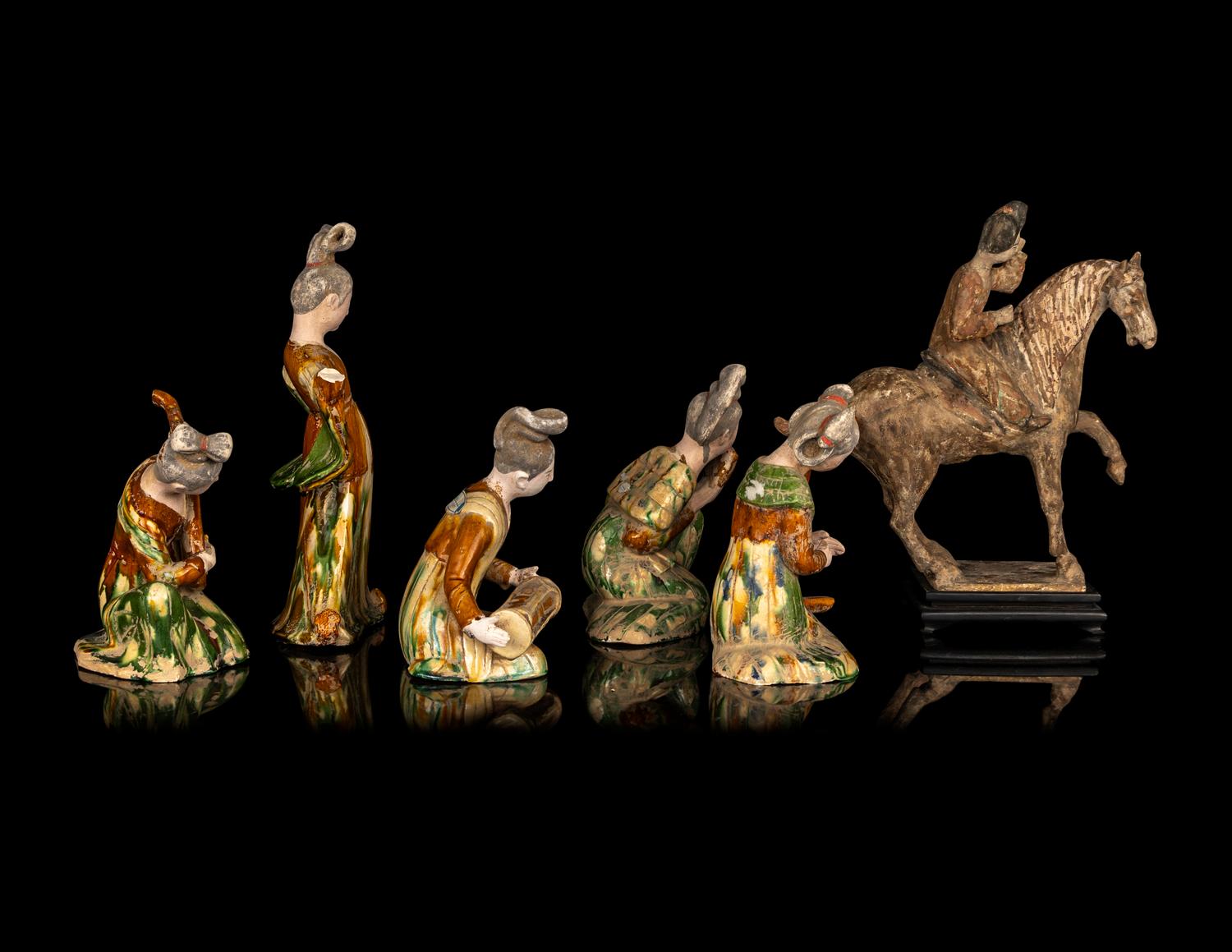 Six Chinese Tang-Style Pottery Figures