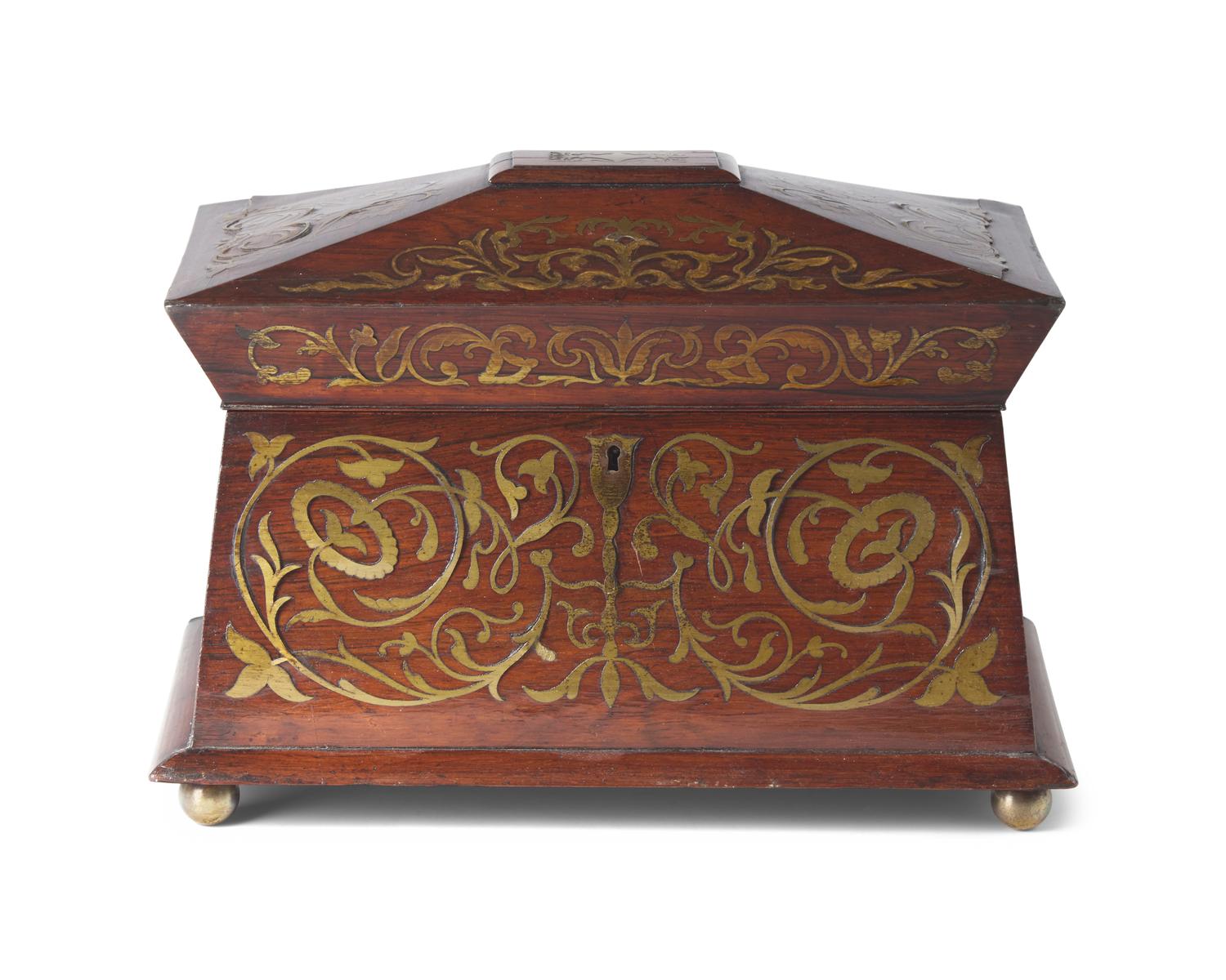 A Regency Brass-Inlaid Rosewood Tea Caddy