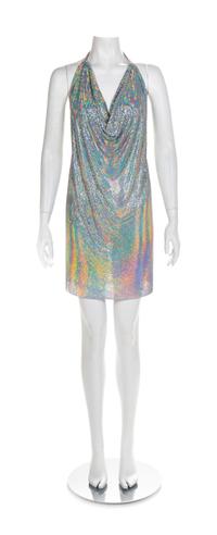 Paco Rabanne Silver Oroton Top and an Iridescent Oroton Halter Dress, 1980-90s Paco Rabanne: no size label; Halter: Medium