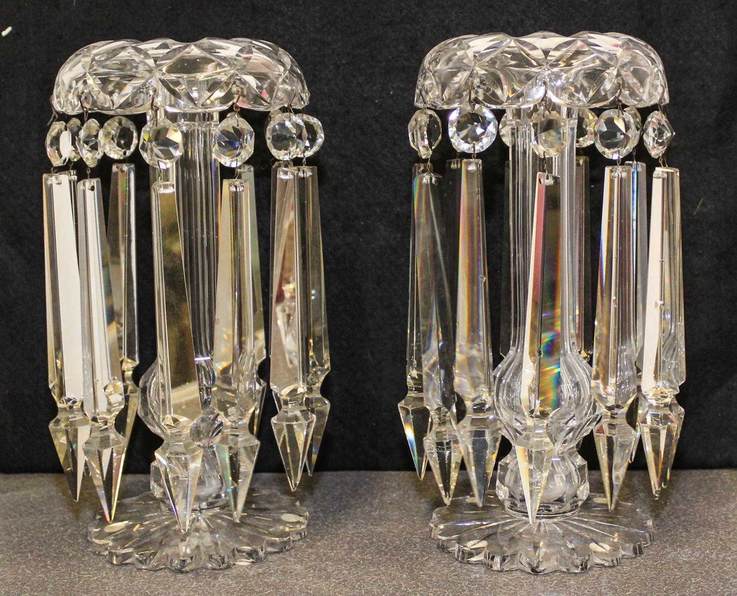 A Pair of Leaded Glass Mantle Lustres Height of 12 inches. — 20TH CENTURY