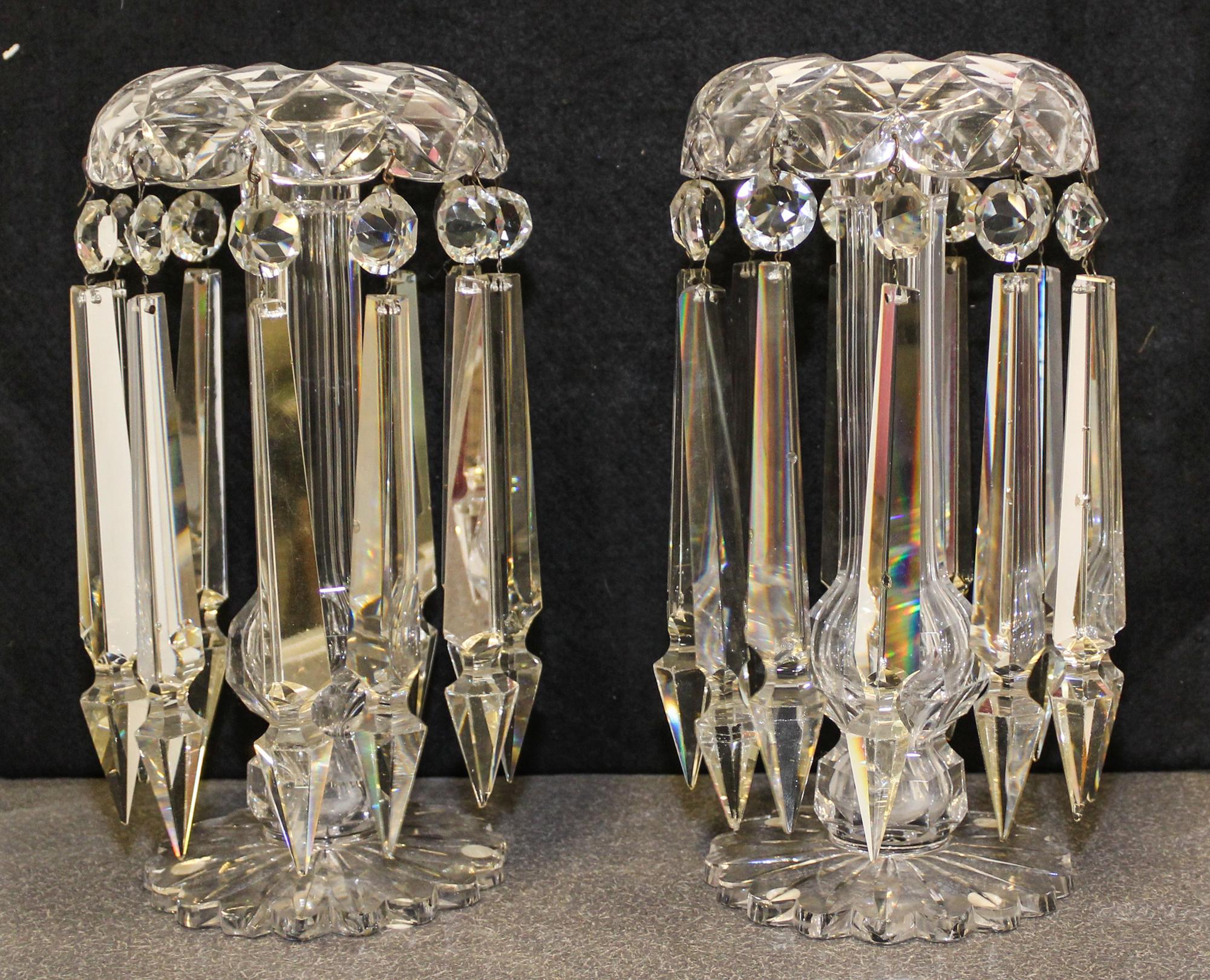 A Pair of Leaded Glass Mantle Lustres Height of 12 inches. — 20TH CENTURY