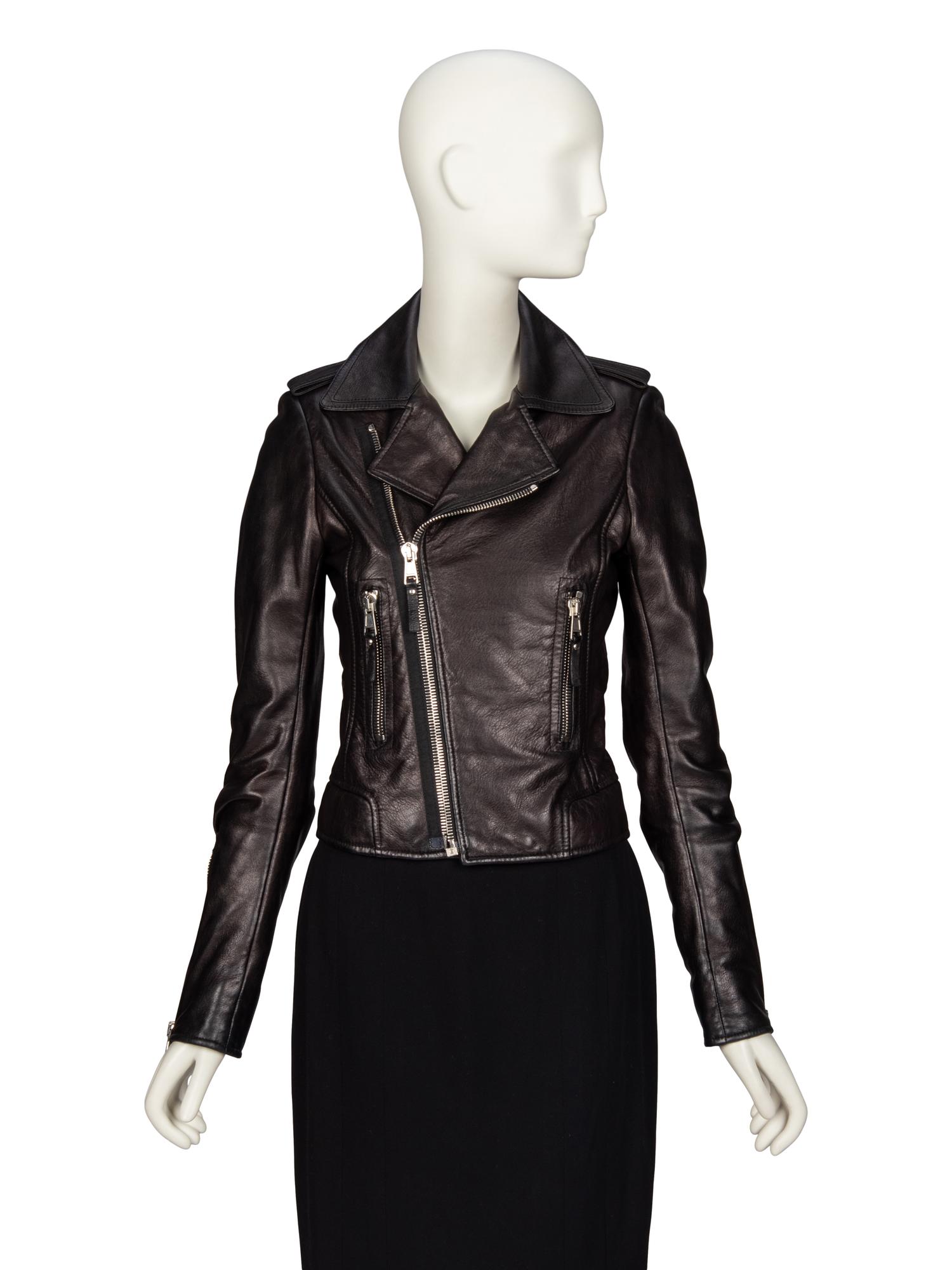 BALENCIAGA, BLACK LEATHER MOTO JACKET
