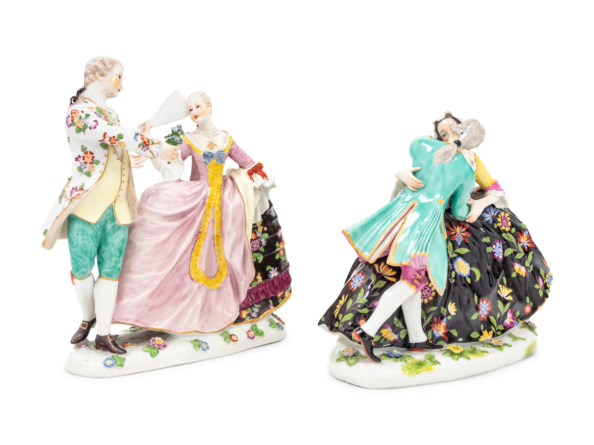 A Pair of Dresden Porcelain Figural Groups