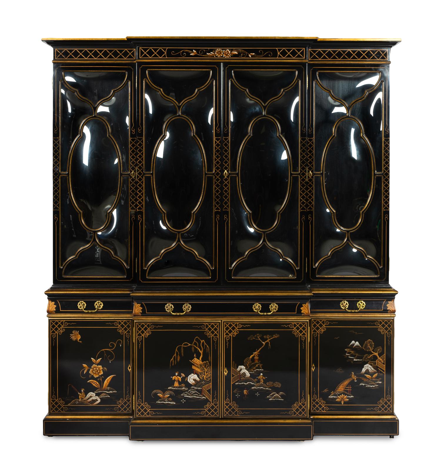 A Karges Black-Japanned Breakfront Bookcase