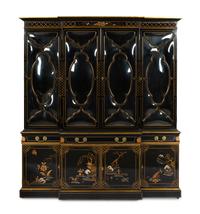 A Karges Black-Japanned Breakfront Bookcase