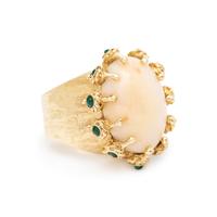 CORAL, EMERALD, AND YELLOW GOLD RING