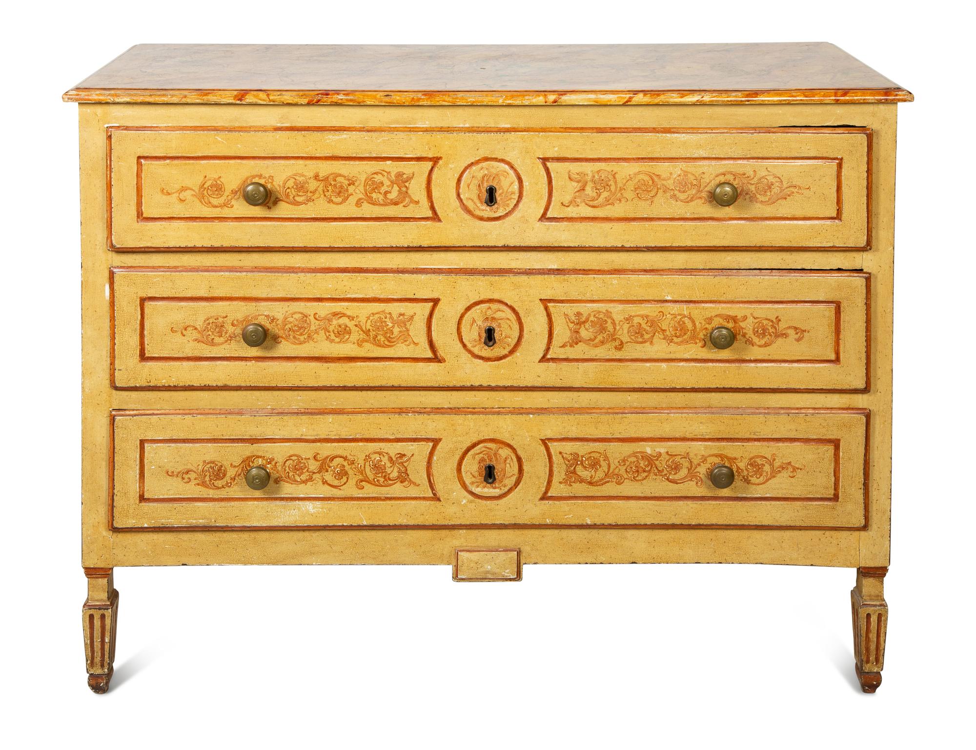 An Italian Painted Faux Marble Top Commode