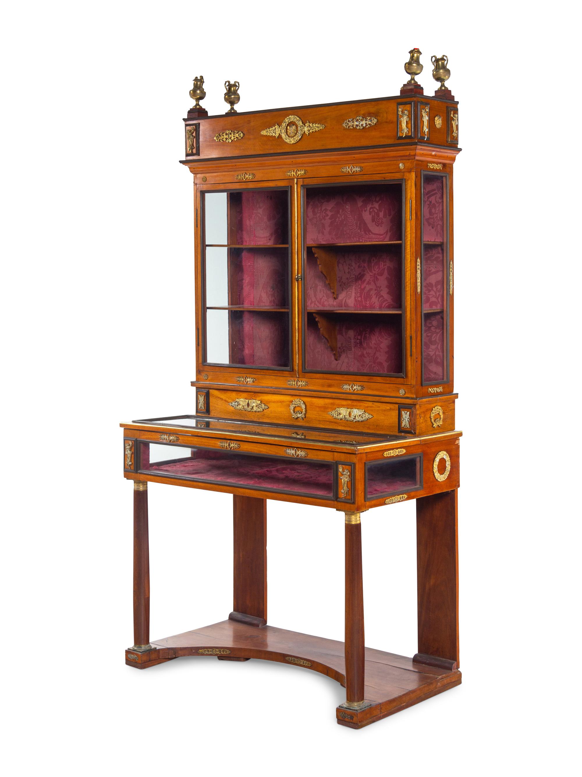 An Empire Style Gilt Bronze Mounted Mahogany Vitrine Cabinet