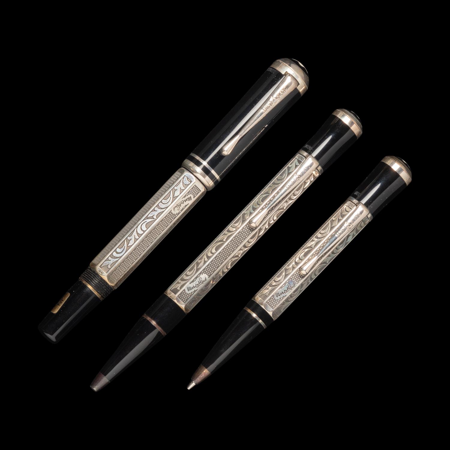 A Montblanc Limited Edition Marcel Proust Fountain Pen, Rollerball Pen and Mechanical Pencil