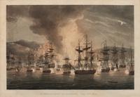 Three Nautical Color Engravings: Lord Howe in the Queen Charlotte, Bombardment of Algiers and Capture & Destruction of Four Spanish Frigates