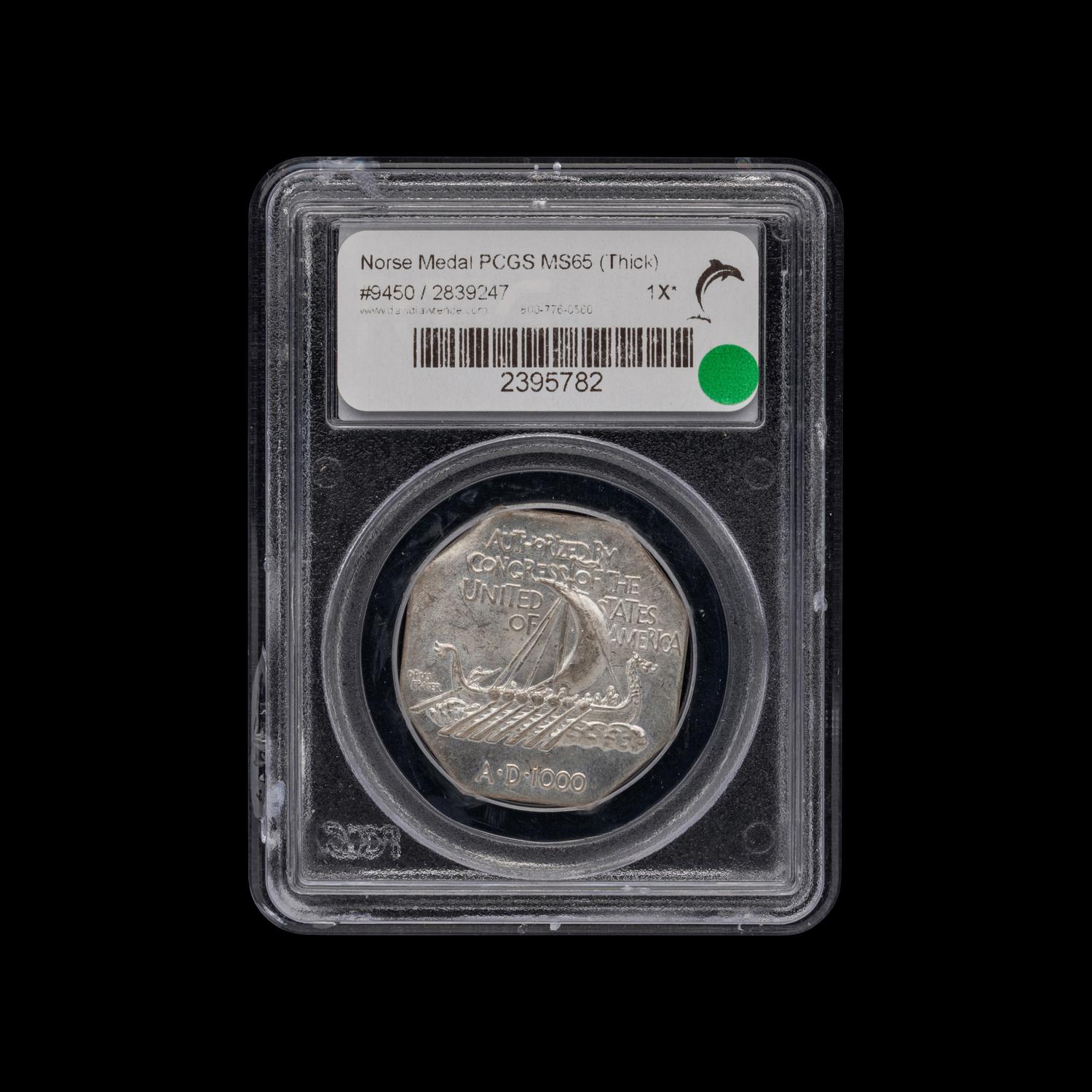 An 1925 Norse-American Centennial Commemorative Silver Medallion [PCGS MS65: Thick ]