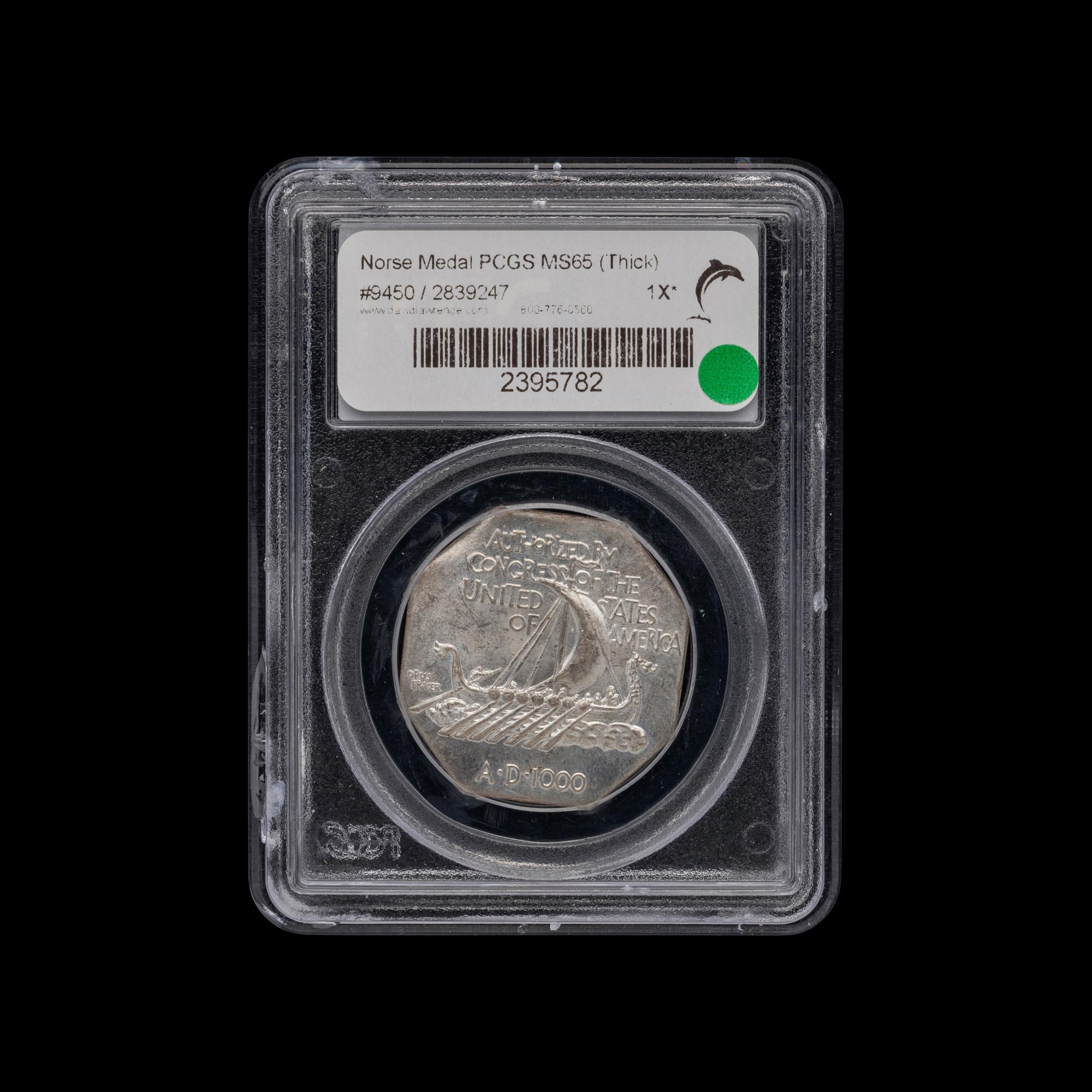 An 1925 Norse-American Centennial Commemorative Silver Medallion [PCGS MS65: Thick ]