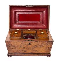A Regency Burlwood Tea Caddy Height 8 x width 13 1/4 x depth 8 1/8 inches. — 19TH CENTURY
