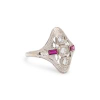 DIAMOND AND SYNTHETIC RUBY RING