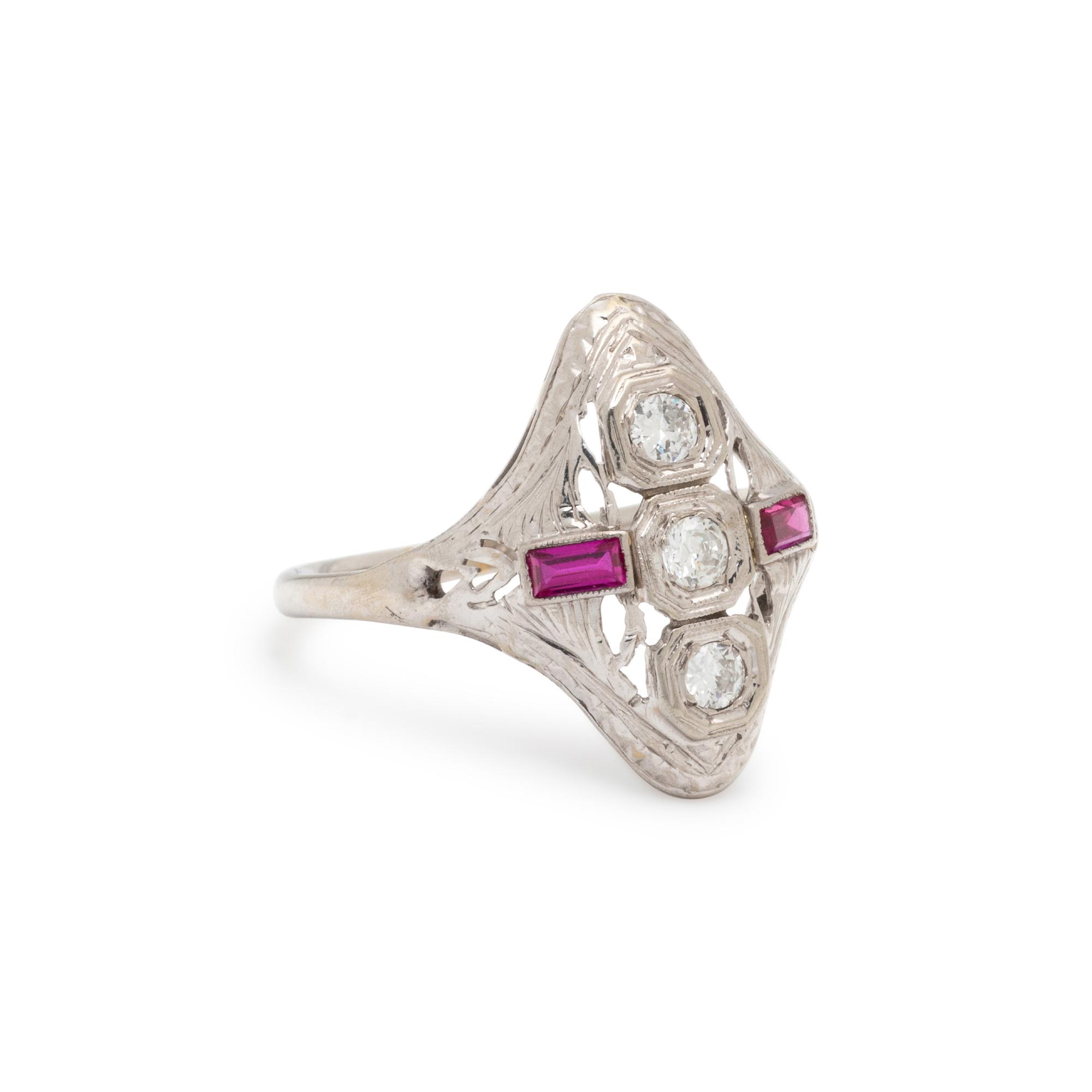 DIAMOND AND SYNTHETIC RUBY RING