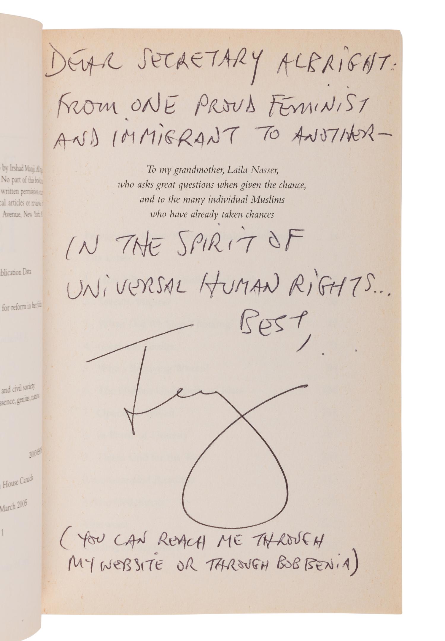 RELIGION A group of 3 FIRST EDITIONS INSCRIBED TO SECRETARY ALBRIGHT: