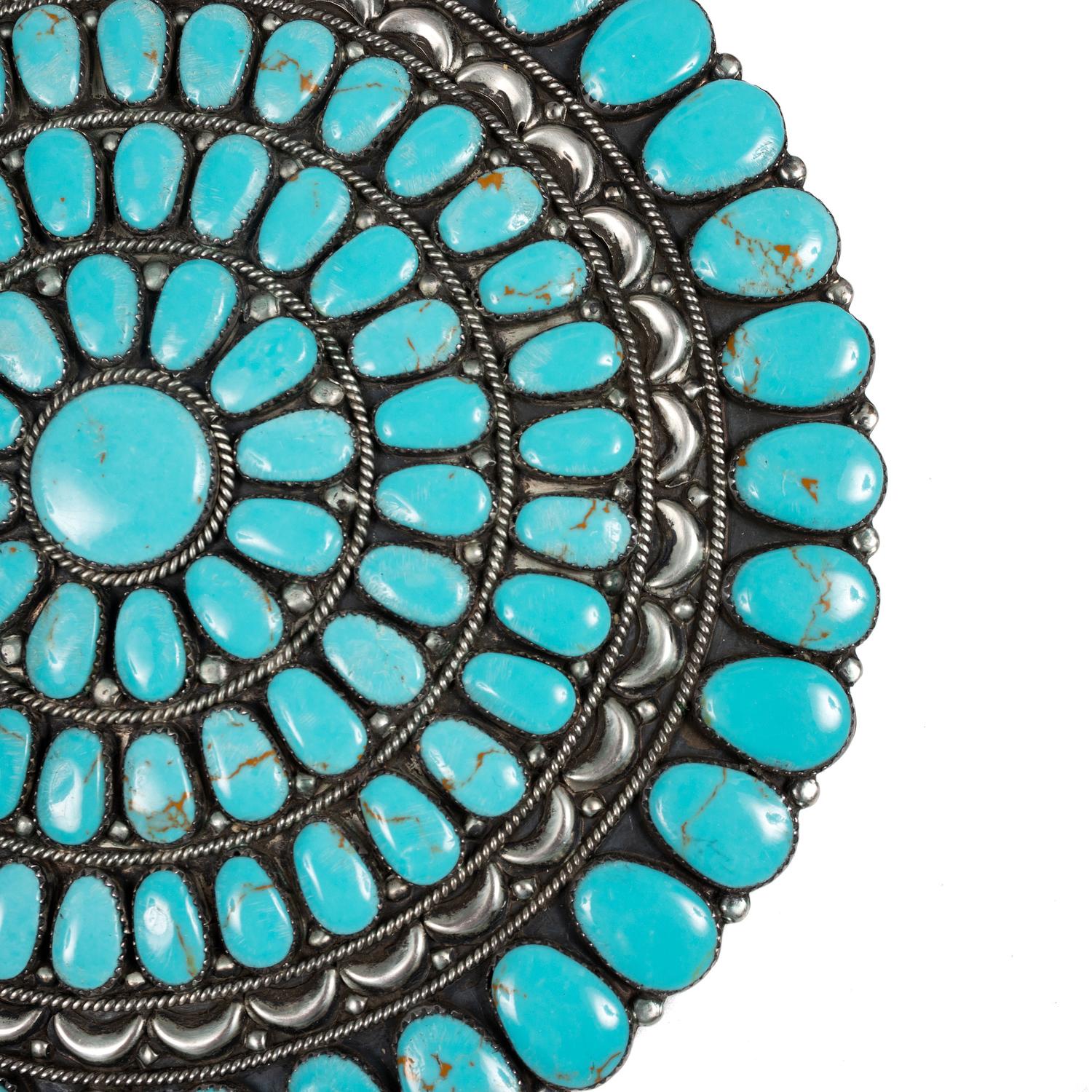 Large Navajo or Zuni Sterling Silver and Turquoise Cluster Pendant / Brooch