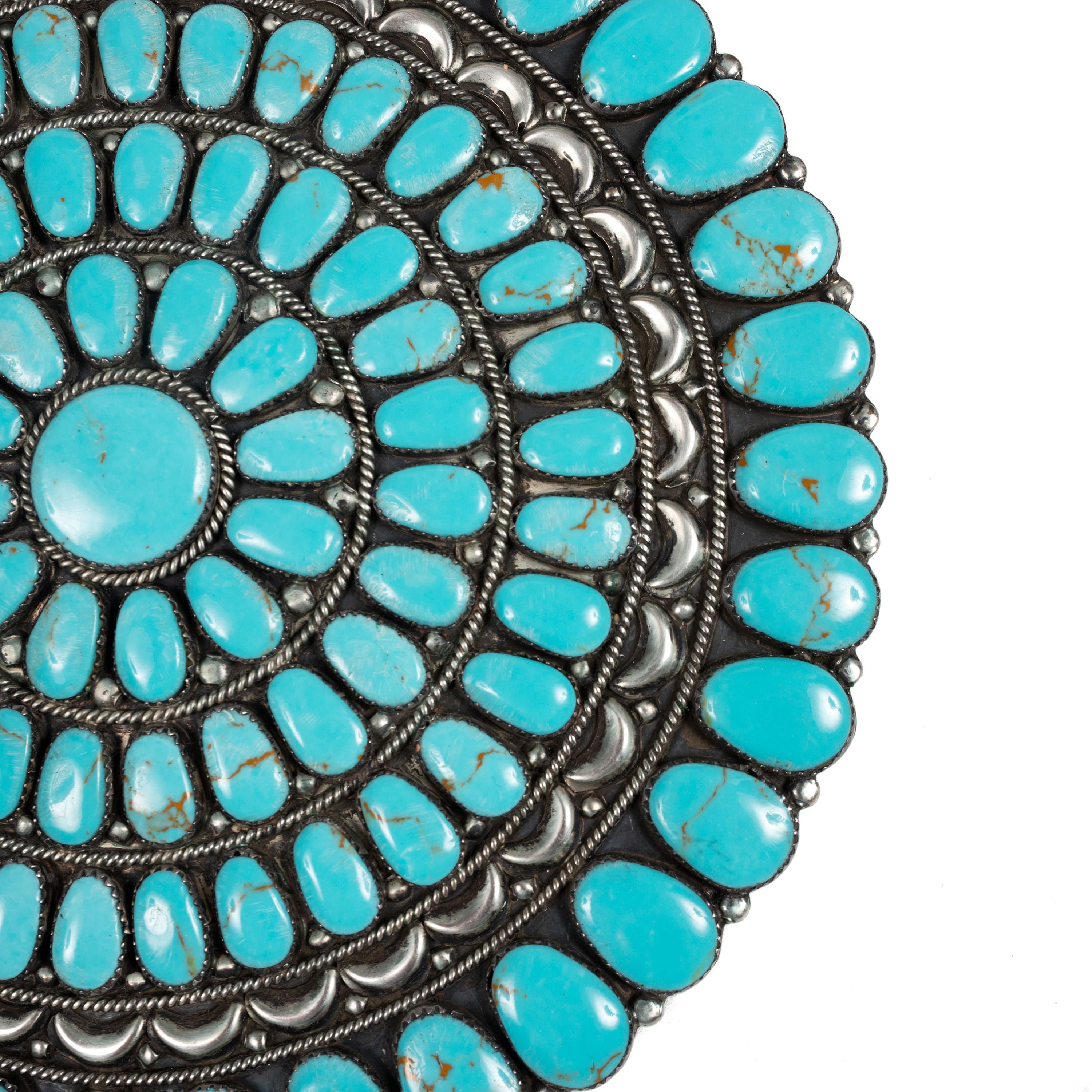 Large Navajo or Zuni Sterling Silver and Turquoise Cluster Pendant / Brooch