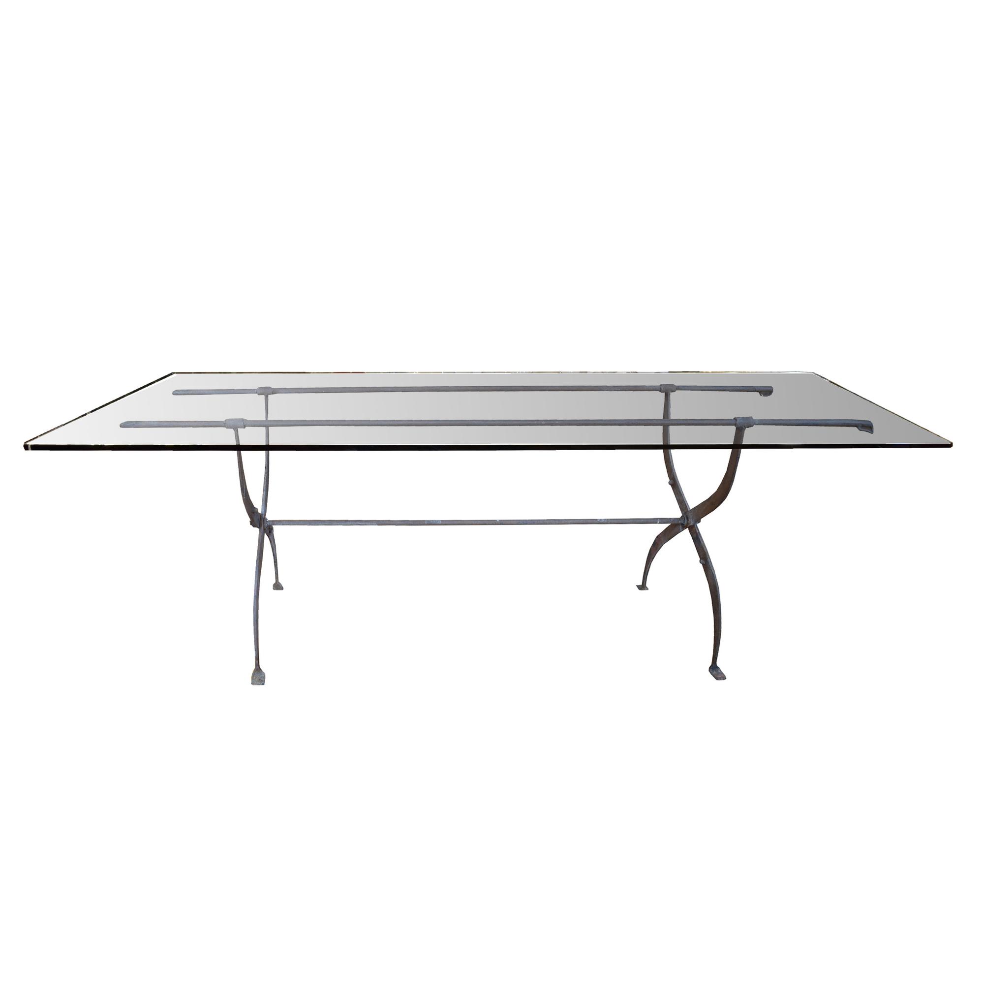 A Wrought Iron and Glass Table 86.5" W x 43" D x 31" H — Italy, Circa 1810