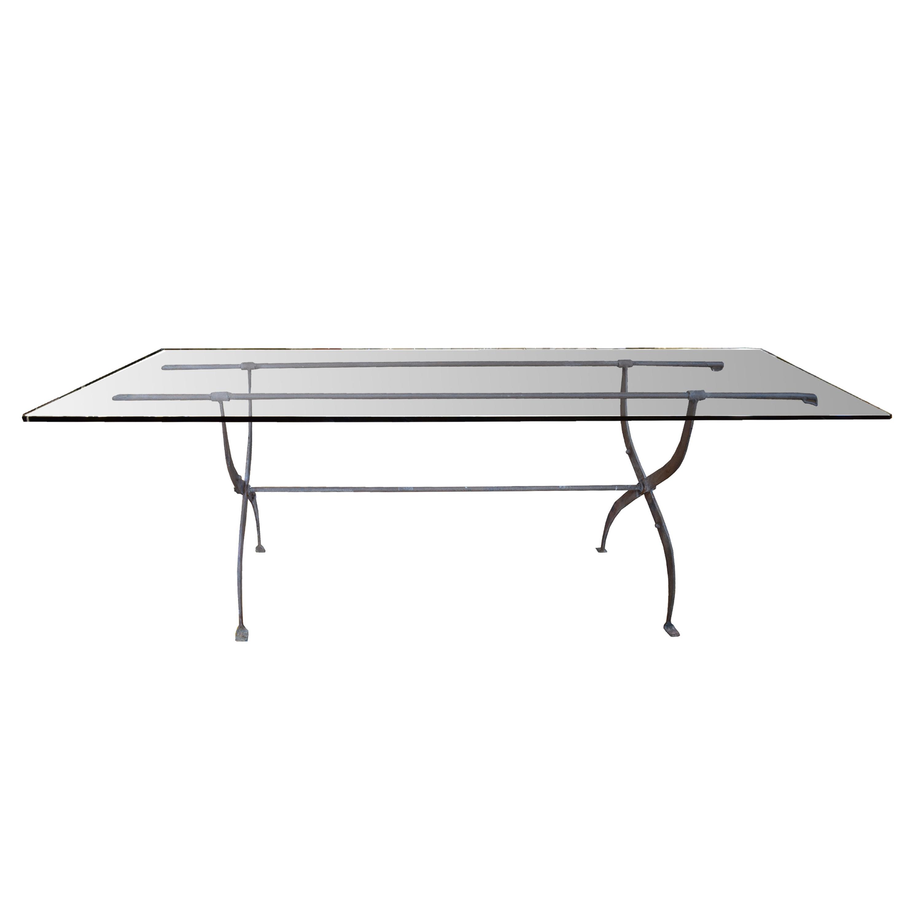 A Wrought Iron and Glass Table 86.5" W x 43" D x 31" H — Italy, Circa 1810