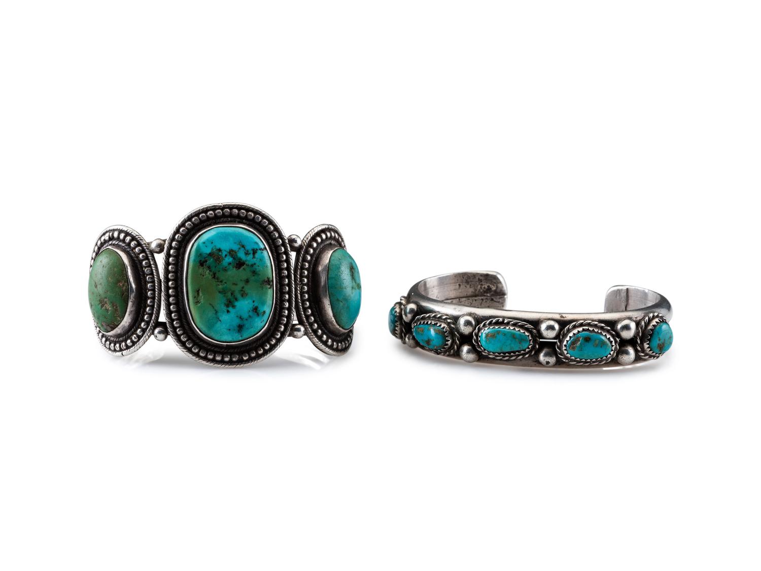 Navajo Silver and Turquoise Cuff Bracelets