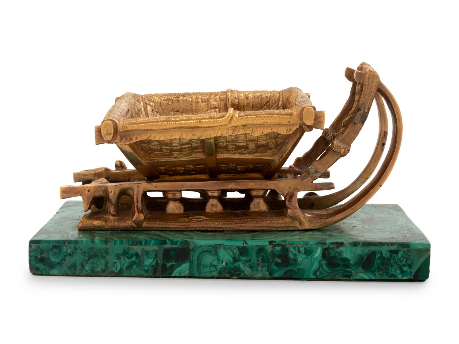 A Russian Malachite and Gilt Bronze Model of a Sleigh