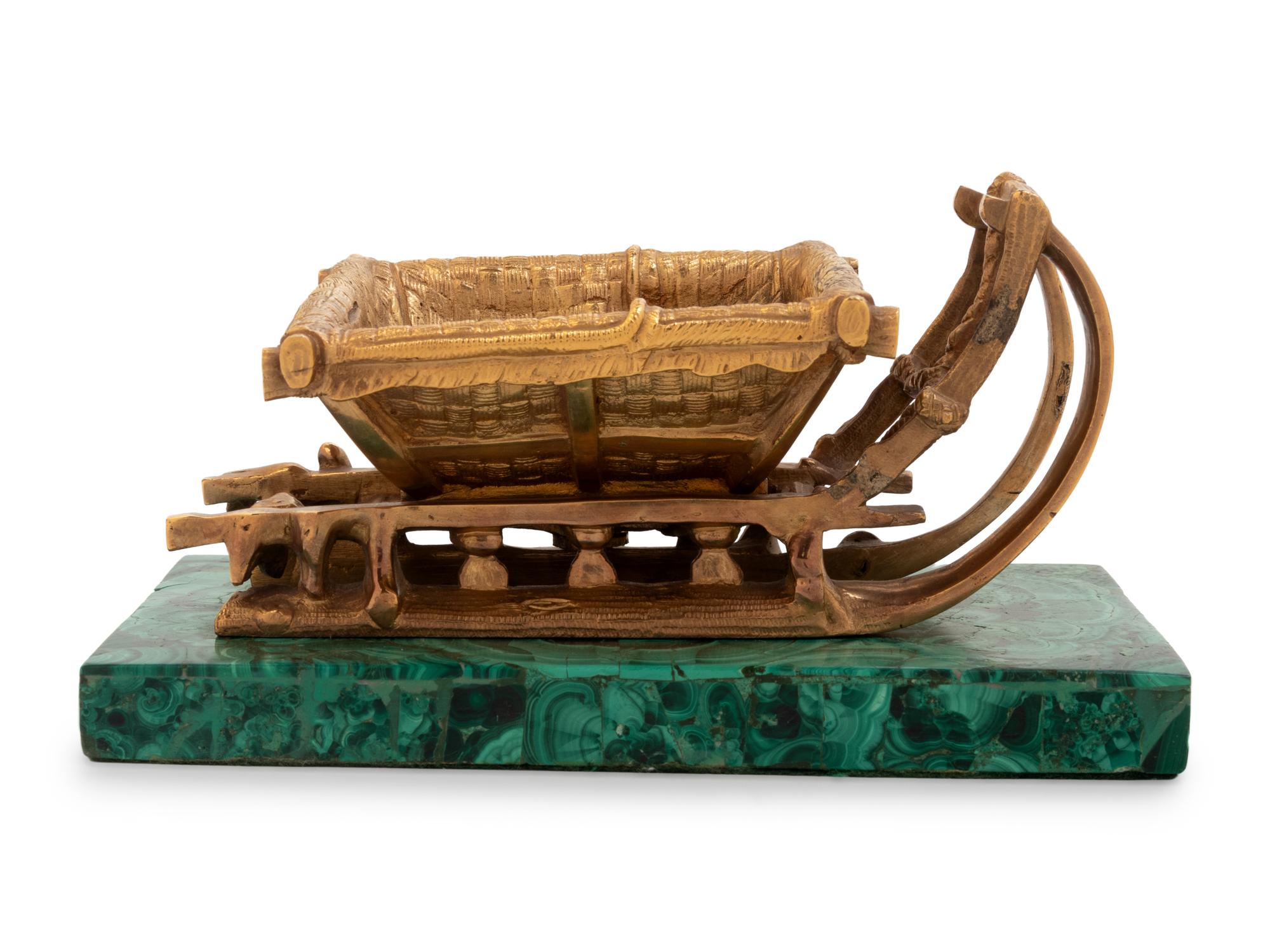 A Russian Malachite and Gilt Bronze Model of a Sleigh