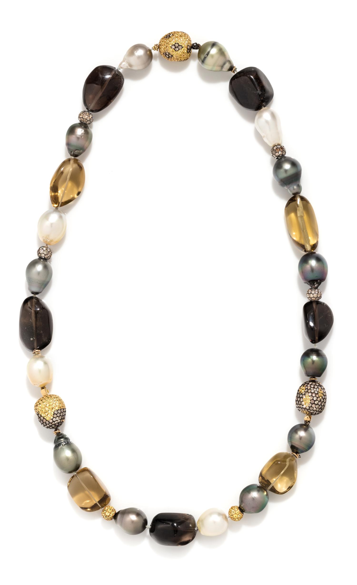 CULTURED PEARL, DIAMOND, COLORED DIAMOND AND GEMSTONE NECKLACE/BRACELET