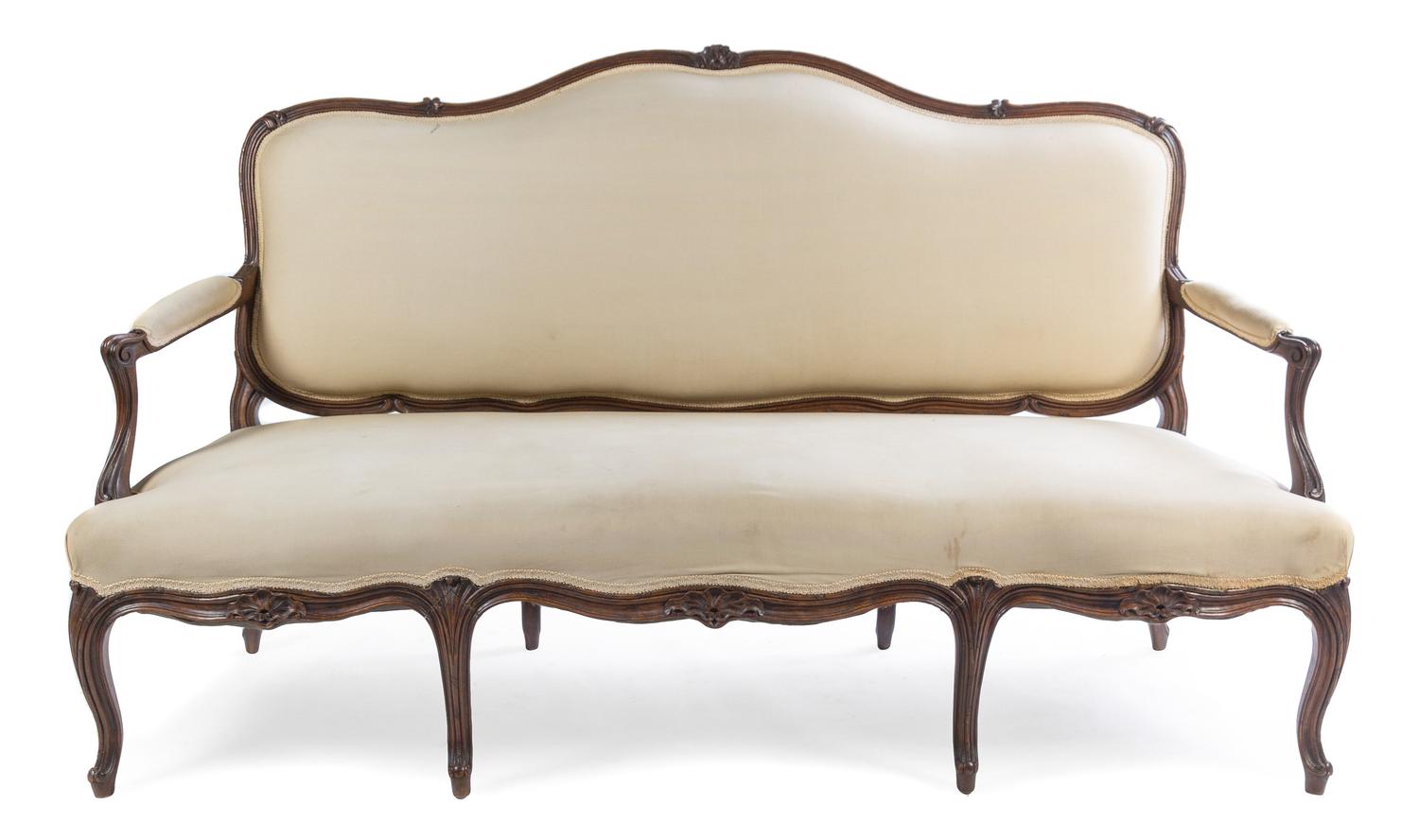 A Louis XV Style Walnut Canape Height 40 3/4 x width 70 1/4 x depth 25 inches. — LATE 19TH CENTURY