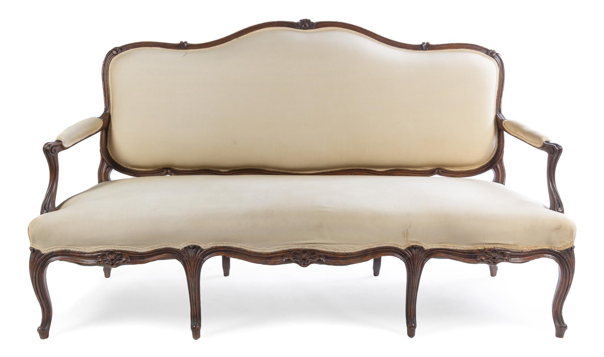 A Louis XV Style Walnut Canape Height 40 3/4 x width 70 1/4 x depth 25 inches. — LATE 19TH CENTURY