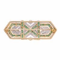 Emerald, Diamond, and Yellow Gold Brooch