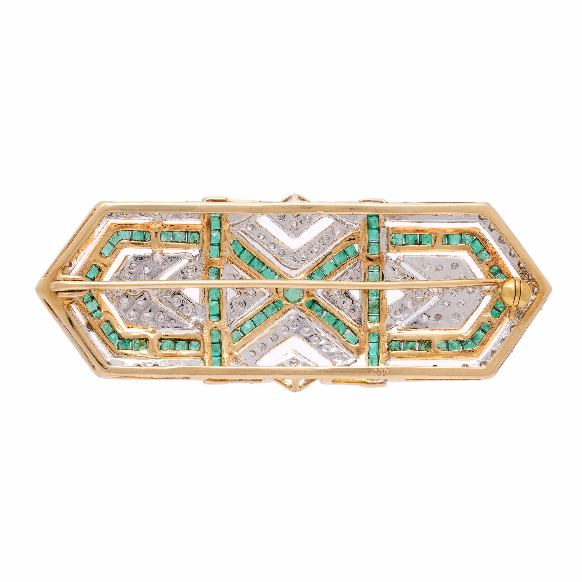 Emerald, Diamond, and Yellow Gold Brooch