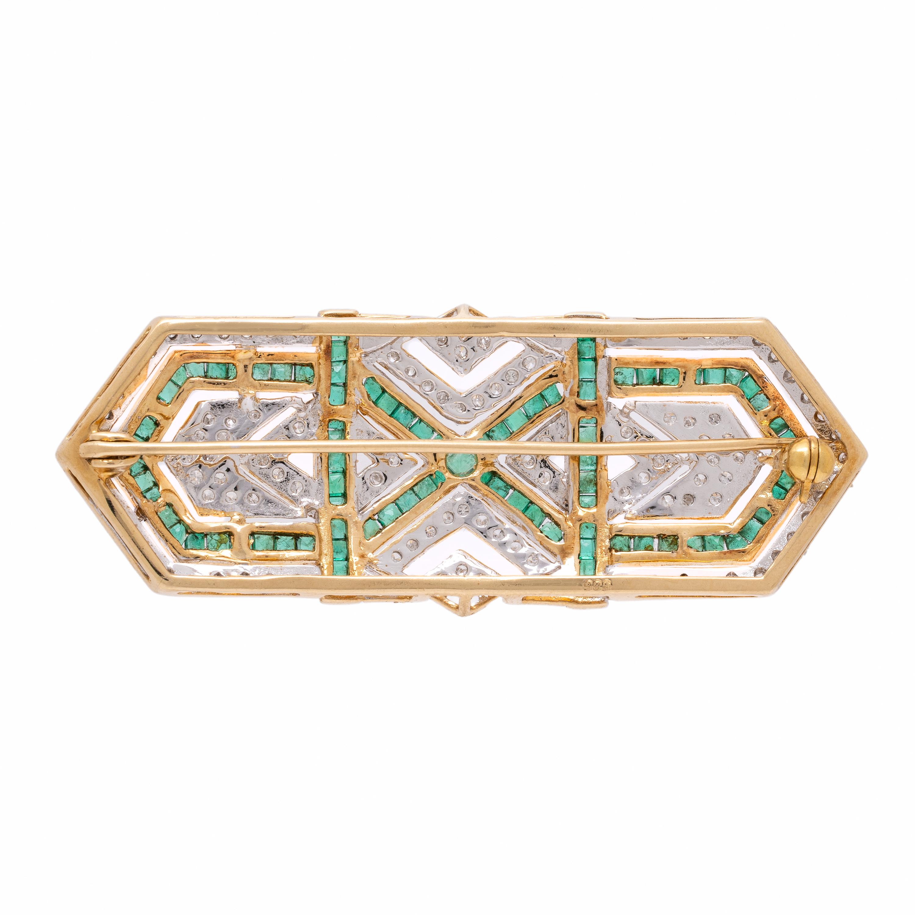 Emerald, Diamond, and Yellow Gold Brooch