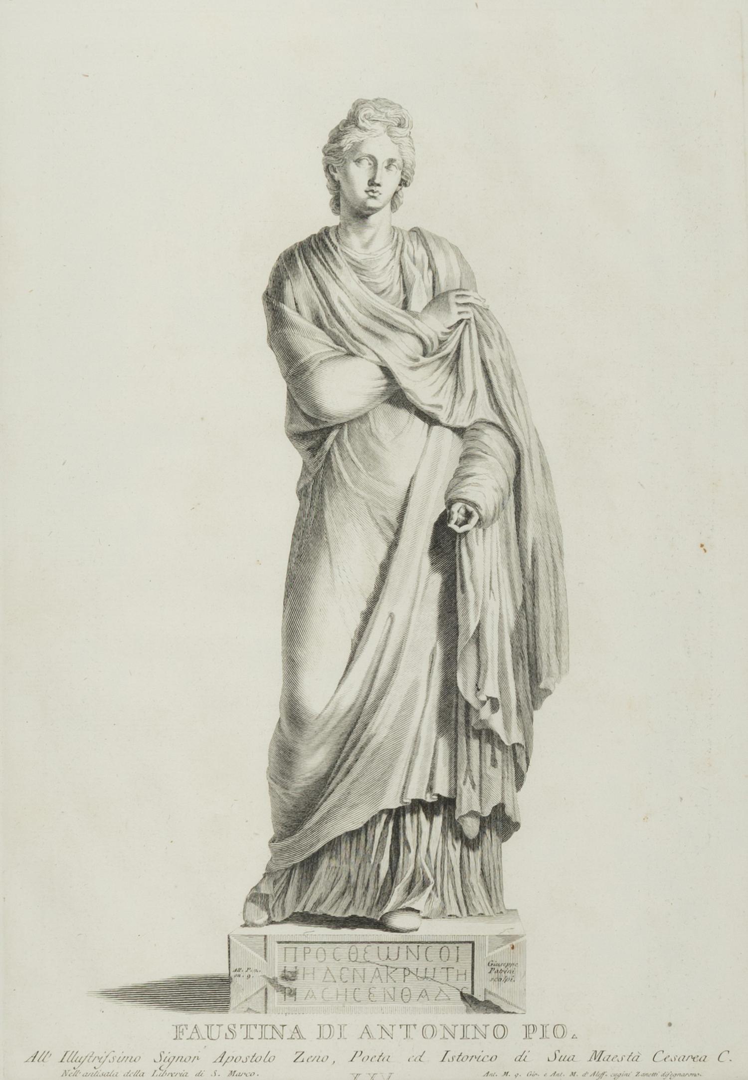 A Set of Four Prints of Antique Statues published by Antonio Maria Zanetti (1706-1778)]. From Delle Antiche Statue Greche e Romane che nell'Antisala della Libreria di San Marco, Venice,1740-1743 sight: 16 x 11 1/4 inches. framed: 25 3/4 x 21 inches.