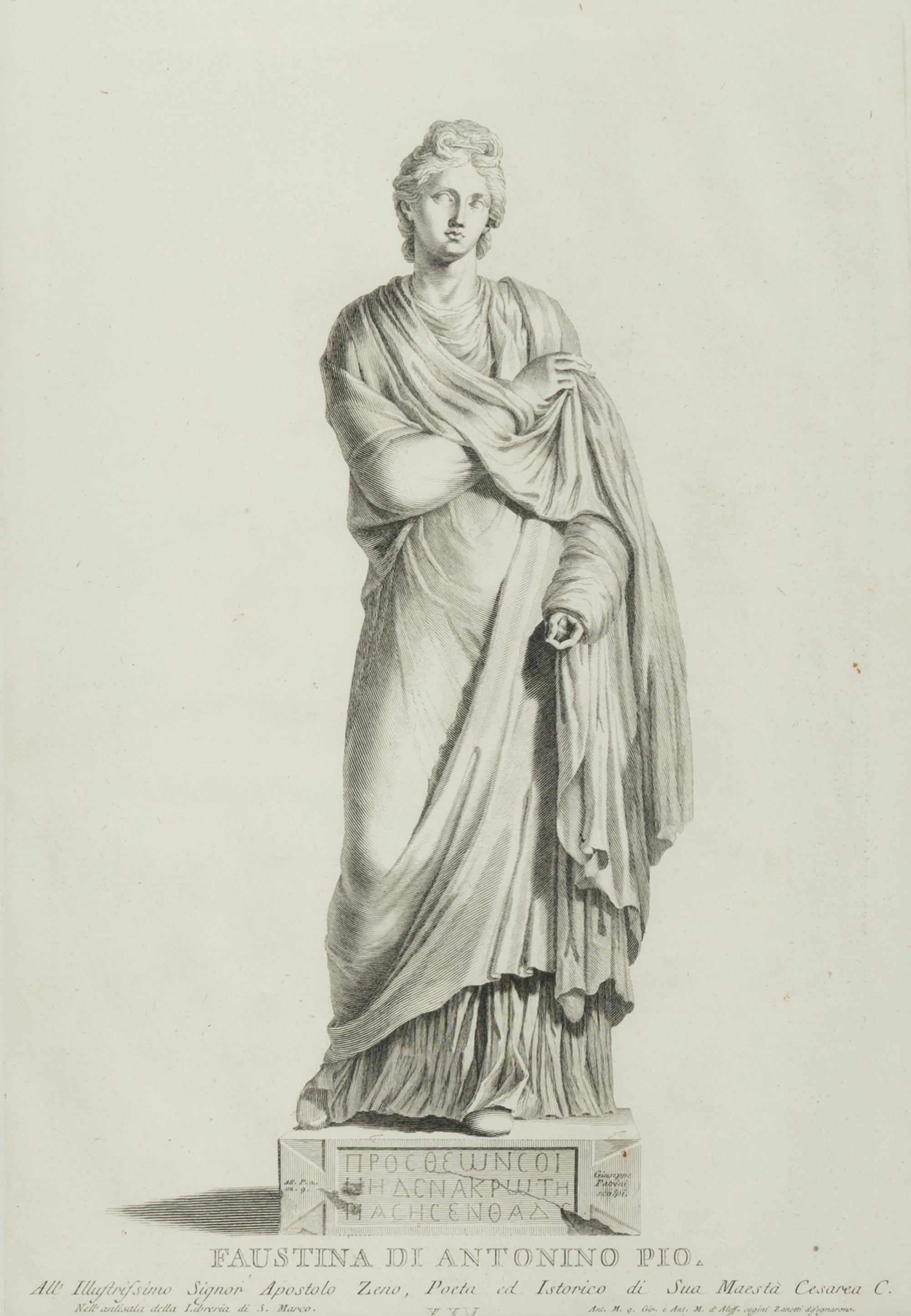 A Set of Four Prints of Antique Statues published by Antonio Maria Zanetti (1706-1778)]. From Delle Antiche Statue Greche e Romane che nell'Antisala della Libreria di San Marco, Venice,1740-1743 sight: 16 x 11 1/4 inches. framed: 25 3/4 x 21 inches.