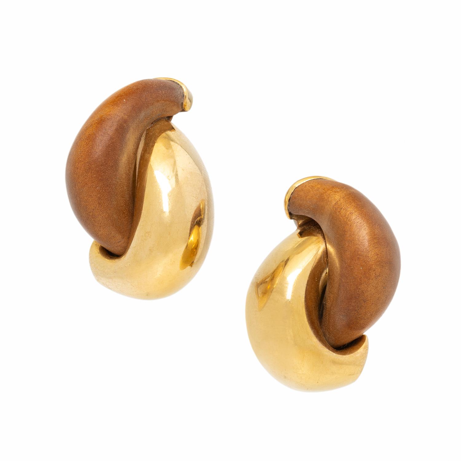 Seaman Schepps, Wood and Yellow Gold 'Half Link' Earrings