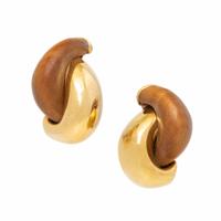 Seaman Schepps, Wood and Yellow Gold 'Half Link' Earrings