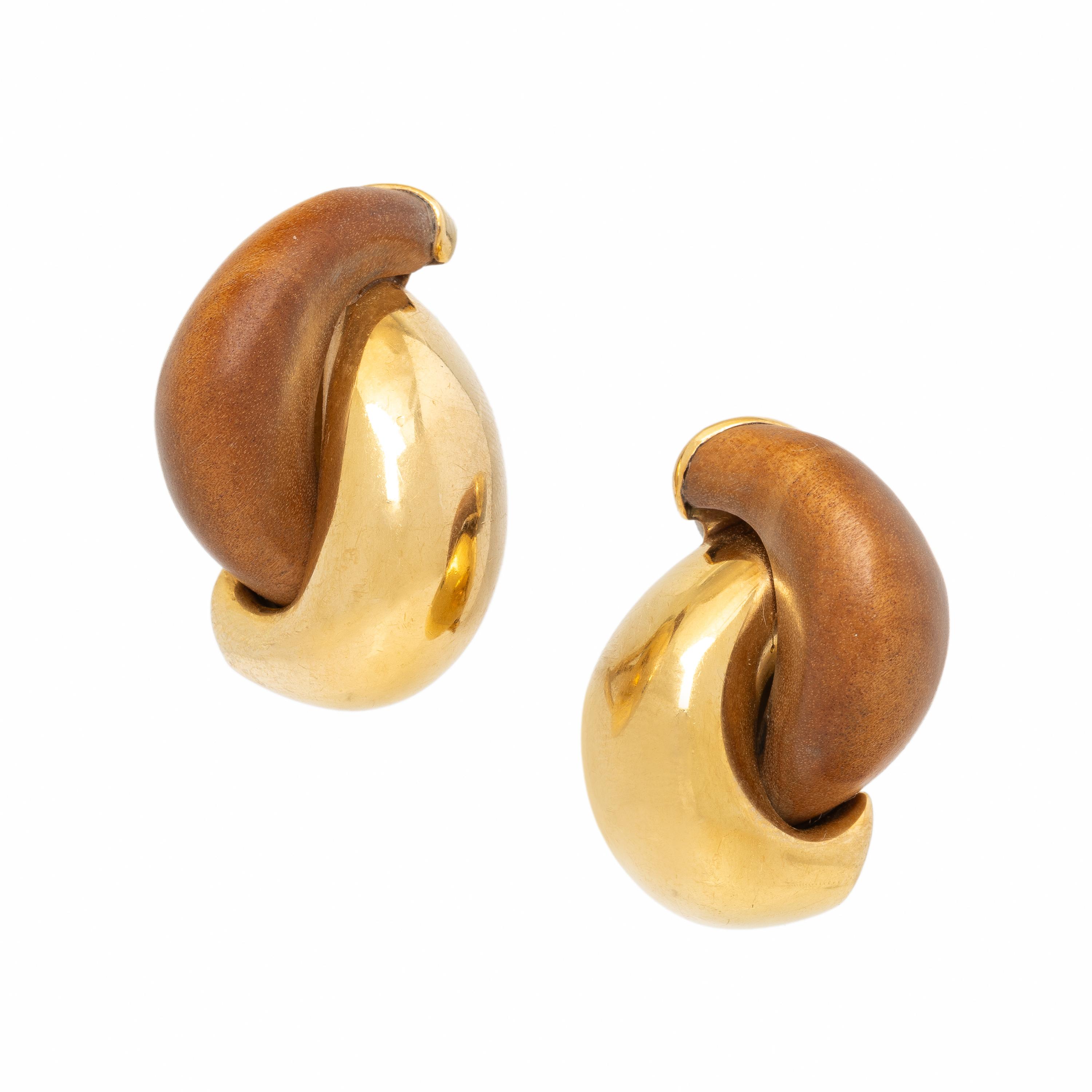 Seaman Schepps, Wood and Yellow Gold 'Half Link' Earrings
