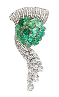 A Platinum, Emerald and Diamond Brooch, 22.90 dwts.