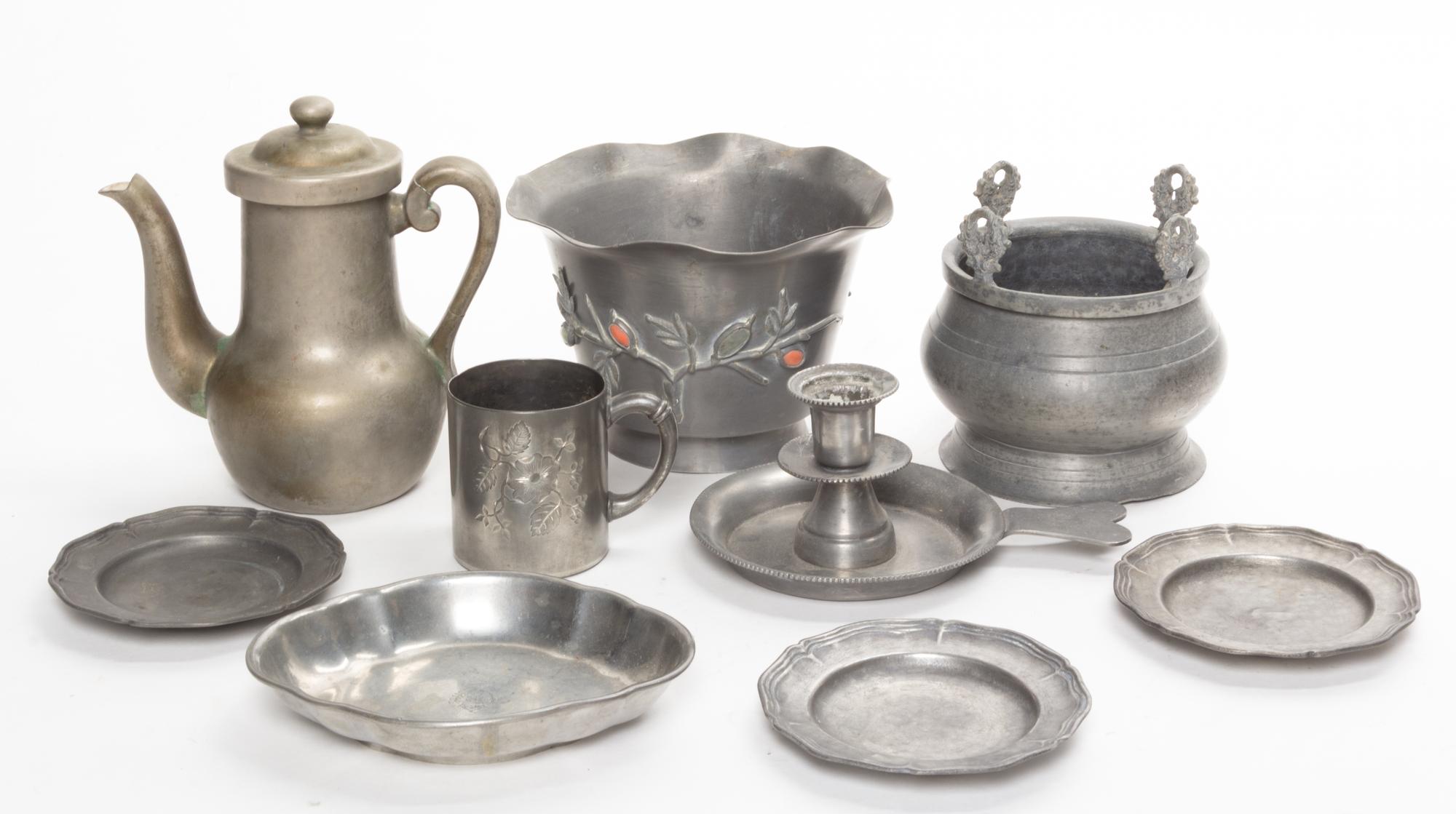 A Group of Pewter Table Articles Height of pitcher 7 1/2 inches. — 19TH AND 20TH CENTURY