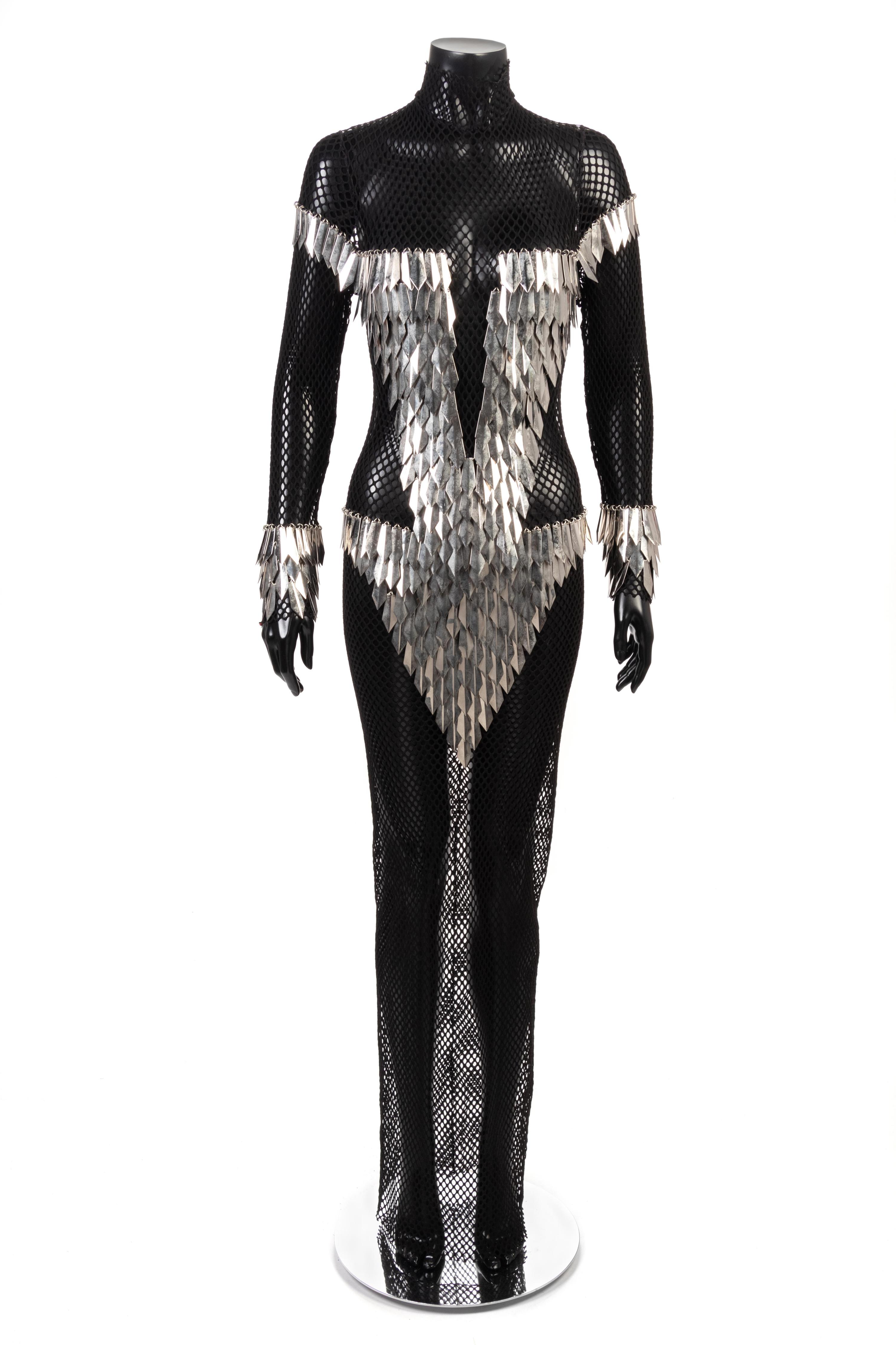 Paco Rabanne Fishnet Dress with Faceted Metal Paillettes, 1960-70s